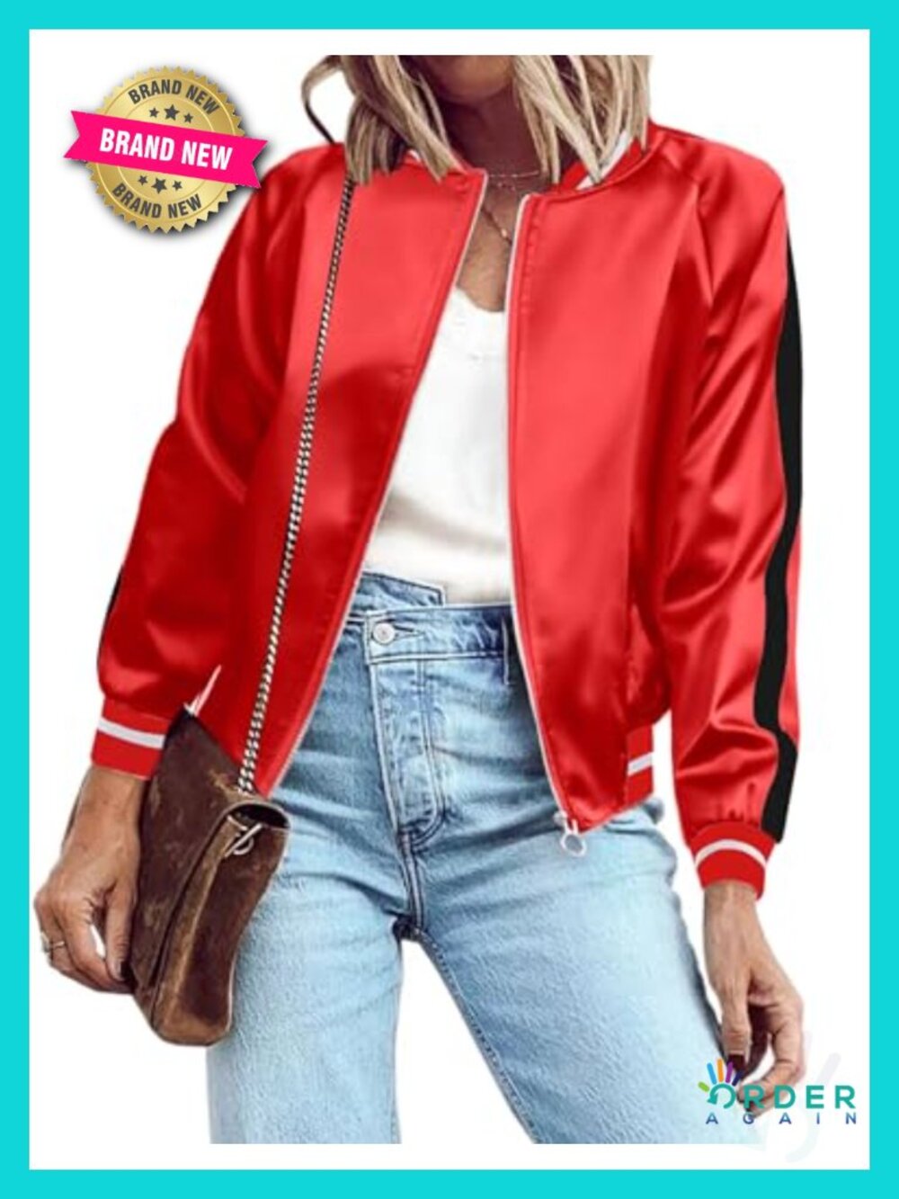 Zeagoo Women's Bomber Jacket Lightweight Zip Up Striped Casual Coat Outerwear